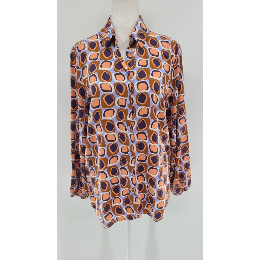 90s Groovy Women Shirt Size 6 / 36 Phoebe Buffay Button Up Multicolor Retro